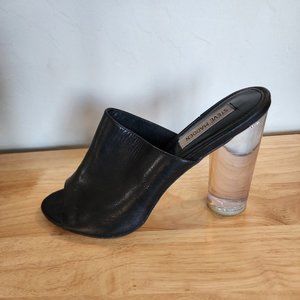 STEVE Madden Lucite Clear Heel Black Leather Mule Sandal Size 8.5